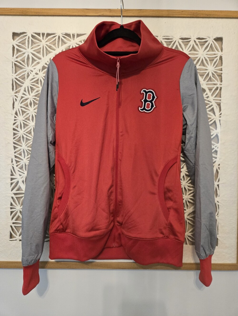 Nike Red Sox Light Jacket In Red And Gray with and Boston 'B' Patch Sz M